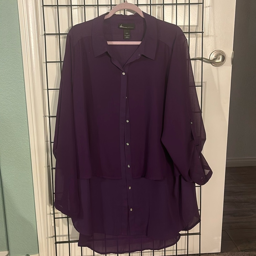 Lane Bryant Purple long Sleeve blouse with adjustable sleeve lengths 22/24